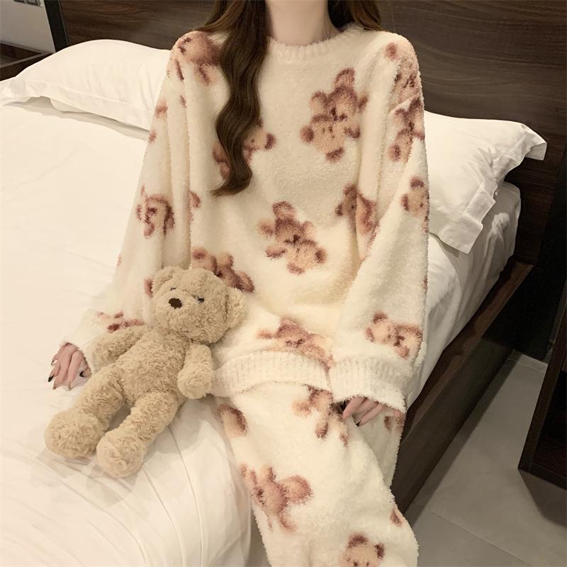 Женский уютный флисовый зимний пижамный комплект - Мягкий, Плотный и Теплый