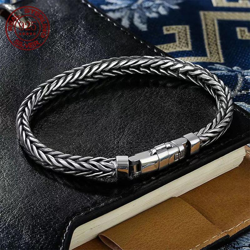 S925 Sterling Silver Simple Domineering Handmade Woven Fashion Creative Man and Woman Bracelets Luxury Jewelry Exquisite Gift
