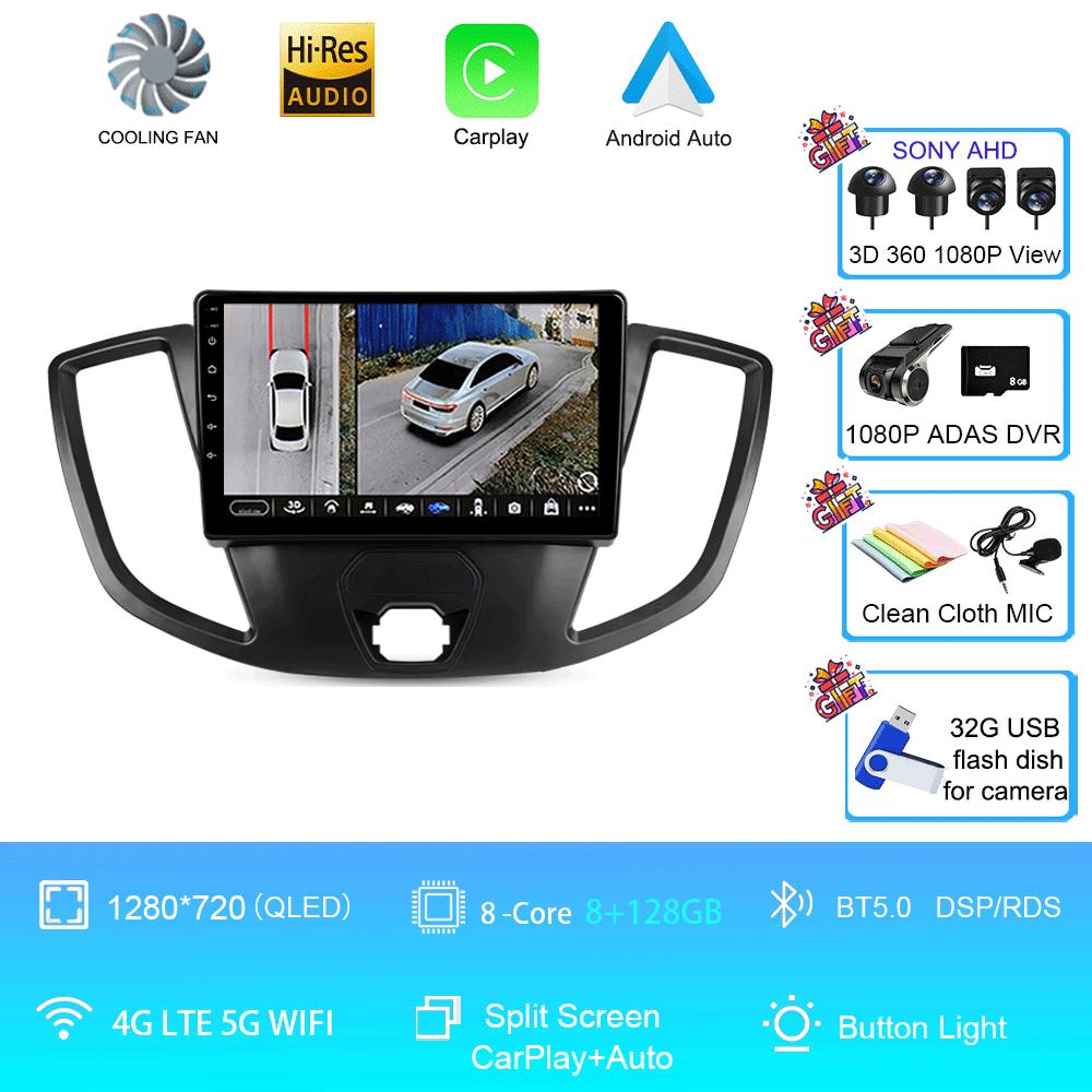 Автомобильное радио Android 14 для Ford Transit 2015 2016 2017 2018 Carplay Мультимедийный видеоплеер GPS Стерео 2din WIFI+4G BT QLED Экран