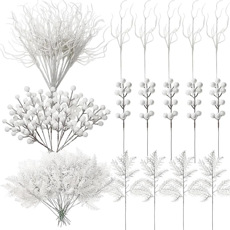 10Pc Glitter Branches Artificial Foam Berry Stalk Pine Needle Branch for Christmas Tree Ornament Home Decor DIY Wreath Supplies