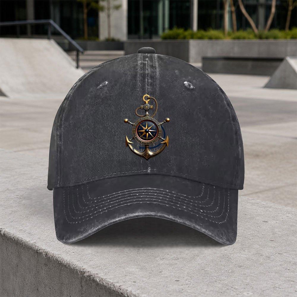 Vintage Nautical Compass Anchor Baseball Cap Adjustable Duckbill Hat for Unisex Women Outdoor Vacation Unisex