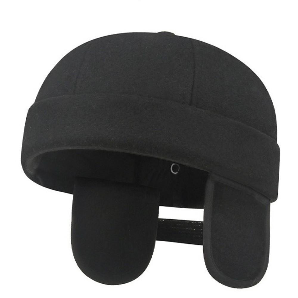 Fleece-Lined Warm Beanie Cap Adjustable Dome Melon Cap Keep Warm Landlord Hat Winter