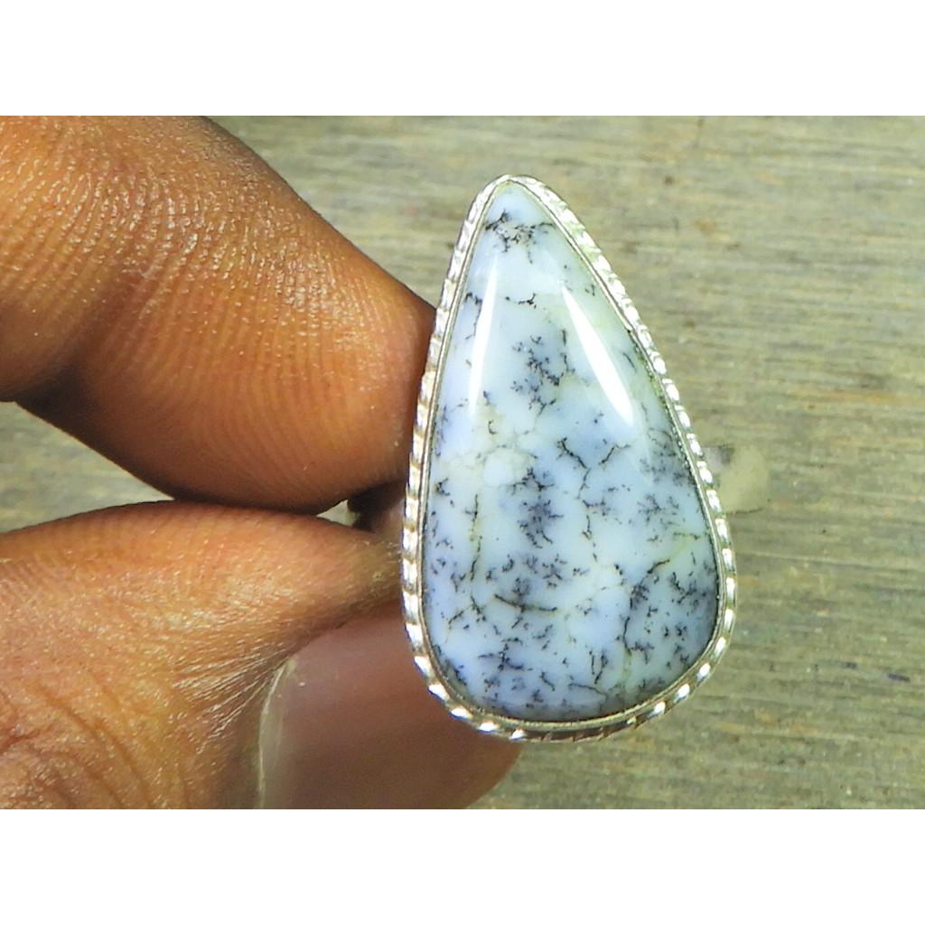 Natural Dendrite Opal 925 Sterling Silver Pear Handmade Ring Gift US-8.5 MK-94