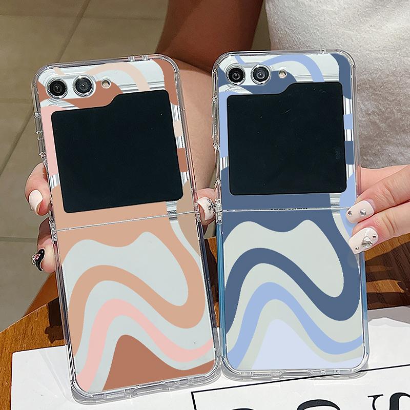 Transparent Soft Phone Case For Samsung Galaxy Z Flip 6 5 4 3 5G Flip6 Flip5 Flip4 Metal Buckle Wave Pattern Clear Folding Cover
