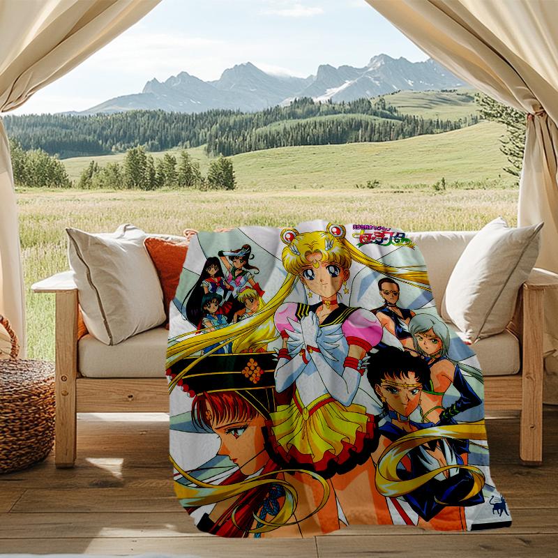 Sailor Moon Print Flannel Blanket, Soft Warm Lightweight Throw Blanket for living Room,Sofa Bed Camping office