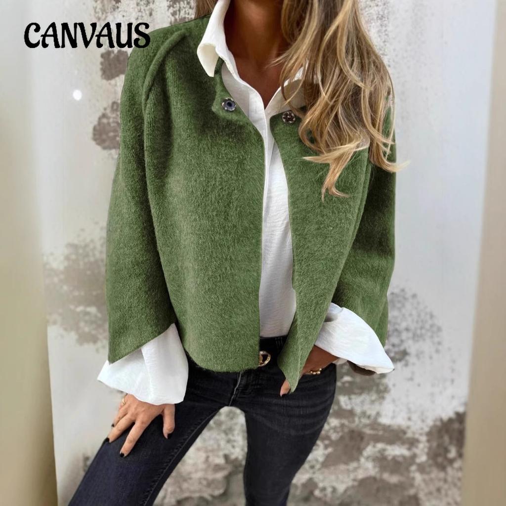 Plus Size Loose Short Bat Sleeve Women's Solid Colour Button Long Sleeve Jacket