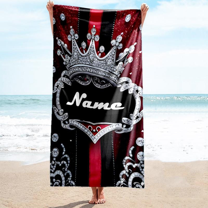 1PC Custom Name Royal Crown Beach Towel Highly Absorbent And Sand-Resistant Towel for Swimming, Pool, Yoga, And Travel Lightweight