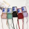Crossbody Cards Solt Wallet Leather Phone Case for Samsung Galaxy Z Flip 7 FE 6 5 4 Flip6 Flip7 Hand Strap Lanyard Pocket Cover
