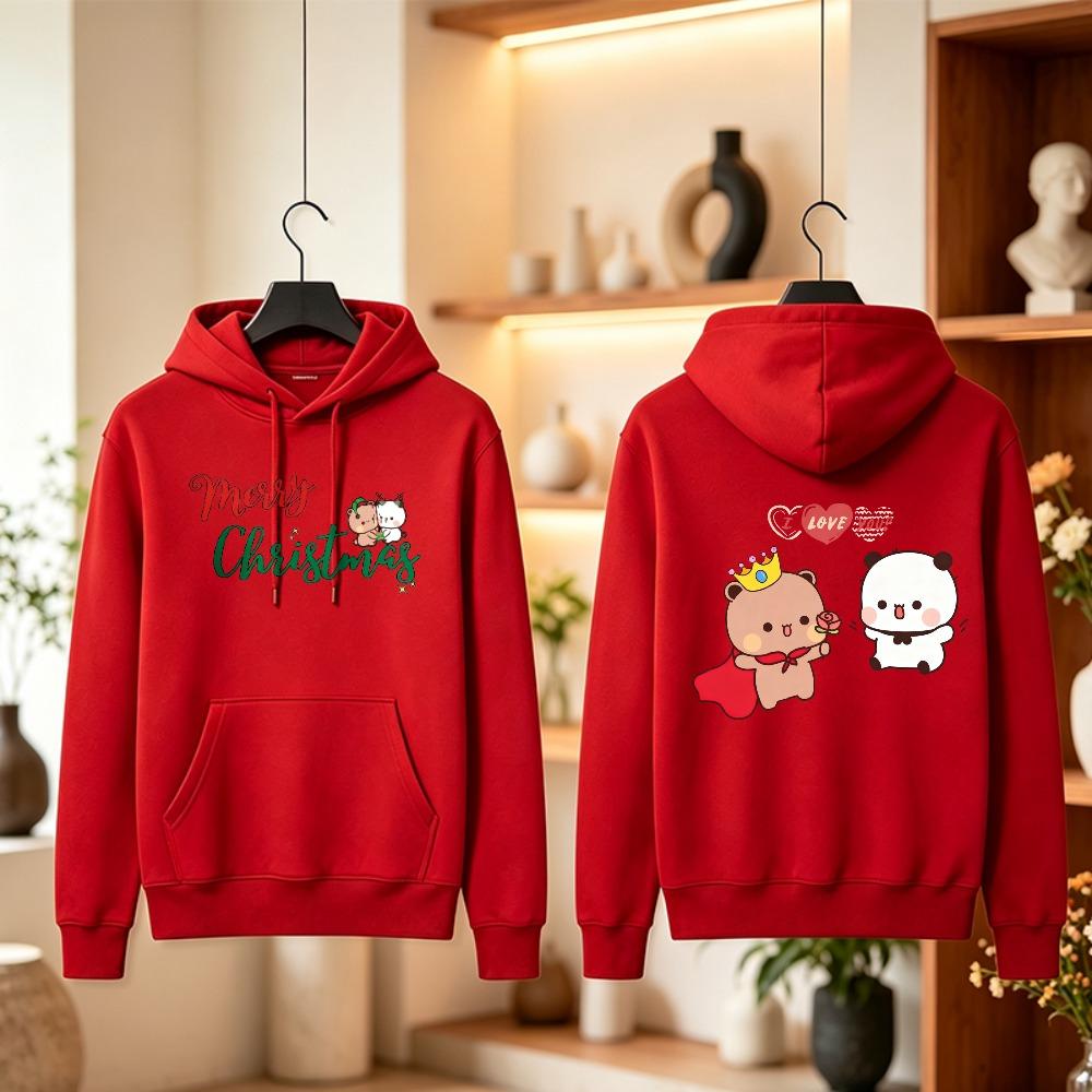 True Love BUBU DUDU Couple 2026 Sticker Hoodie King Bear Couple Hoodie I Love You Rose Crown Cape Panda Pullover Winter Hoodies