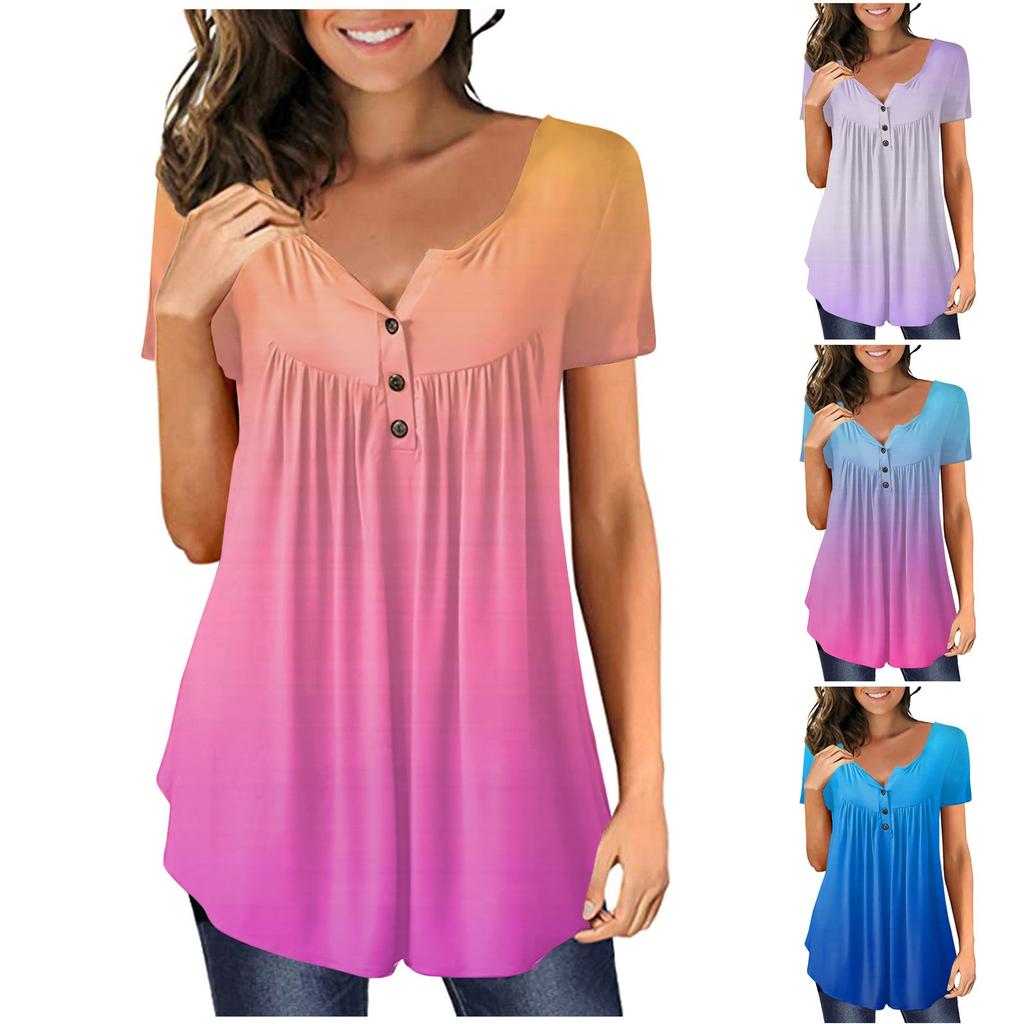 Women's Short-sleeve Loose Tops Casual Plus Size Tunic Button Tops