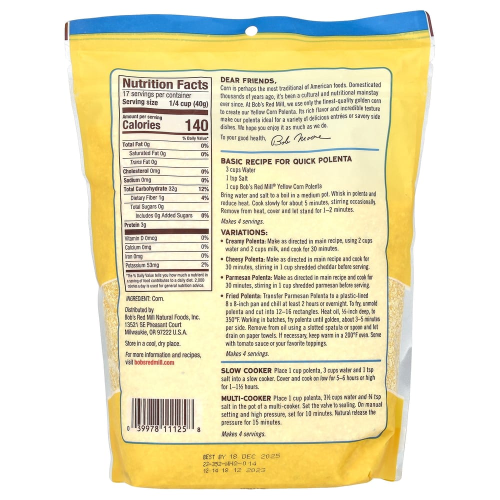 Bob's Red Mill Yellow Corn Polenta 680g (24oz)