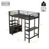 Loft Bed, 90x200cm, No Mattress, Bed with Desk, Socket And USB, Multiple Shelves, Open Storage Cabinet, Railing, Ladder, Iron Frame,