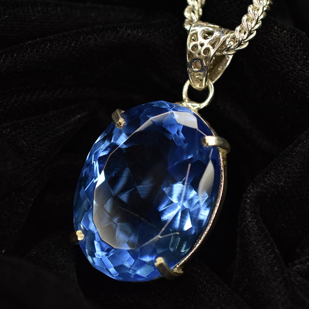 Lab Created 141.45 Ct Blue Sapphire Oval 925 Sterling Silver Flawless Pendant MY-PD-151-NS