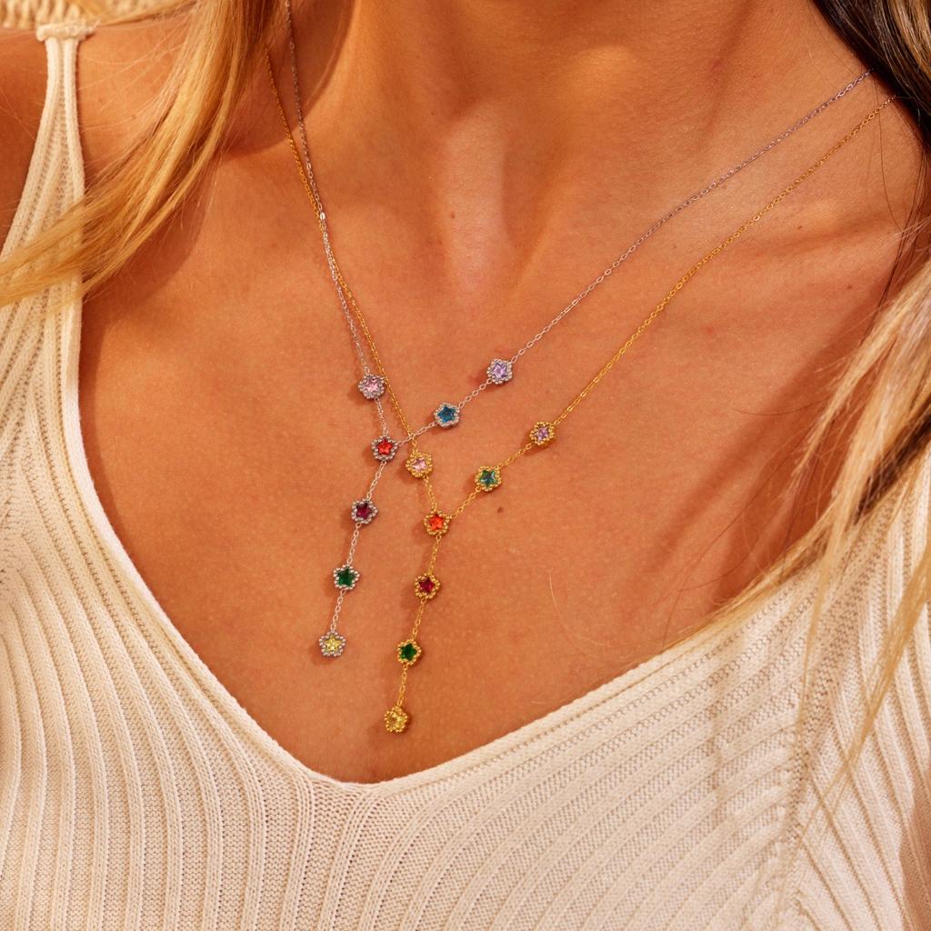 GEMCHIC Women's Flower Shape Cubic Zirconia Stainless Steel Y-Chain Necklace Fashion High-end Sense Necklace Wholesale