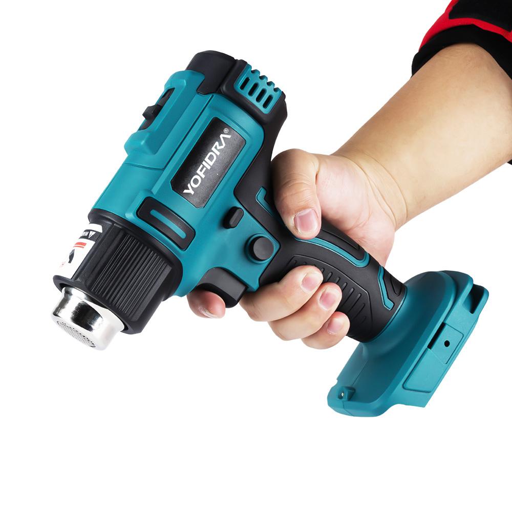 Yofidra 550℃ Electric Heat Guns Heat Hot Air Gun 2 Gears Wind Speed 6 Gear Optional LED Display Cordless Rechargeable Heat Gun for Makita 18V Battery