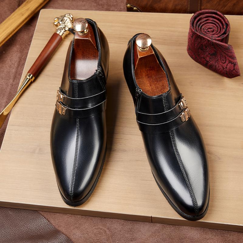 Бренд высокого класса Мужские деловые туфли из кожи с увеличением роста Британские туфли Повседневные мужские туфли с острым носком Свадебные туфли