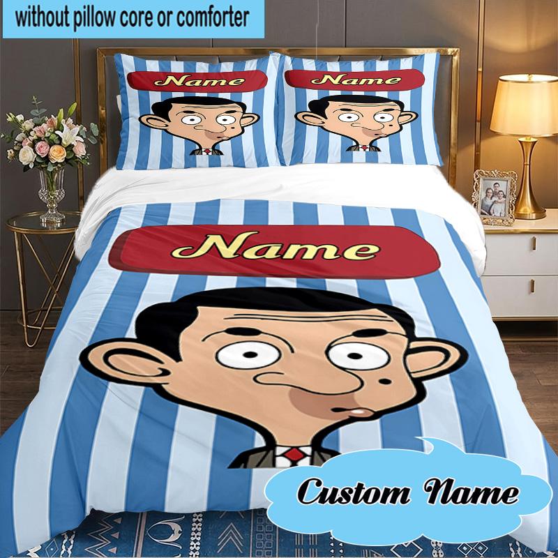 Custom Name 3PCS Mr. Bean's Spotlight Moment Bedding Set Including 1pc Duvet Cover And 2pcs Pillowcases for Bedroom, Dormitory Gift Home Decor