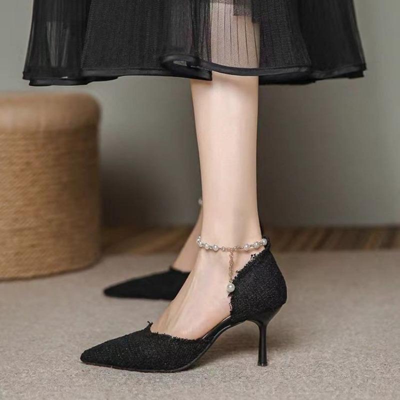 Женские туфли-лодочки Xiaoxiang Style Wedding Luxury Brand Design String Pearls High Heelsen Shoes Lady Sexy Elegant Honest Toe Pearl Shoes