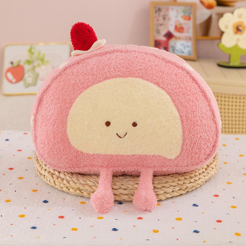 Q soft glutinous French roll strawberry cake, cute face smile healing cloud plush doll cute sleeping pillow