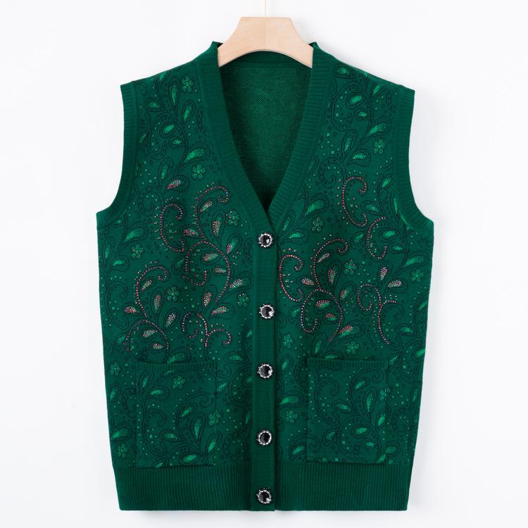 Middle-aged and Elderly Knitted Sweater Vest for Women 50 Years Old 60 Mother Wear Autumn Sweater Vest Grandma New Warm Cardigan
