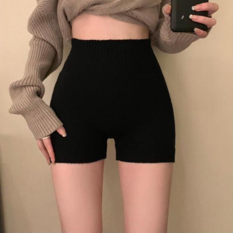 2025 Теплые короткие леггинсы с высокой талией, шерстяные трикотажные шорты, женские весенне-осенние толстые бесшовные свитера с высокой талией, короткие леггинсы, защищающие конфиденциальность