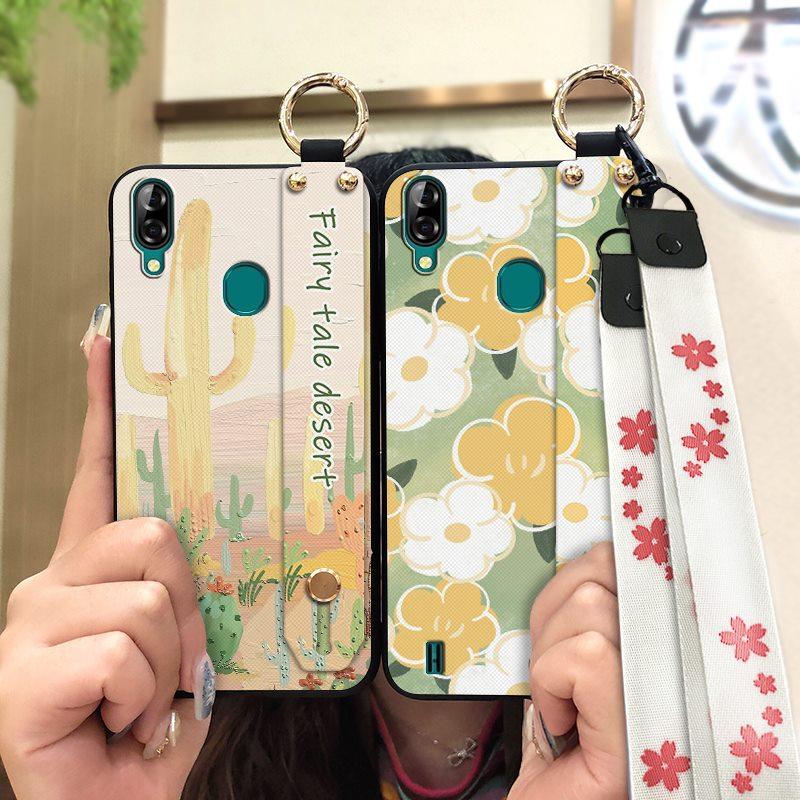 Oil Painting Waterproof Phone Case For Blackview A60 Pro Flower Durable Shockproof Phone Holder Wristband Fashion Design