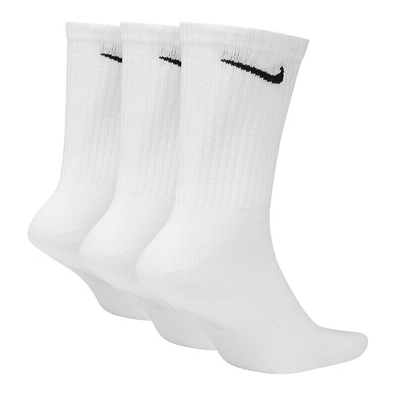 NIKE Men's Socks, Quick-Drying Breathable Sports Socks, Mid-Calf Socks, Three-Pair Pack, SX7676-100 White M