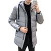 Men Cotton Coat Hooded Long Sleeve Full Zipper Closure Solid Color Jacket with Pockets Mid-length Thickened Quilted Outwear