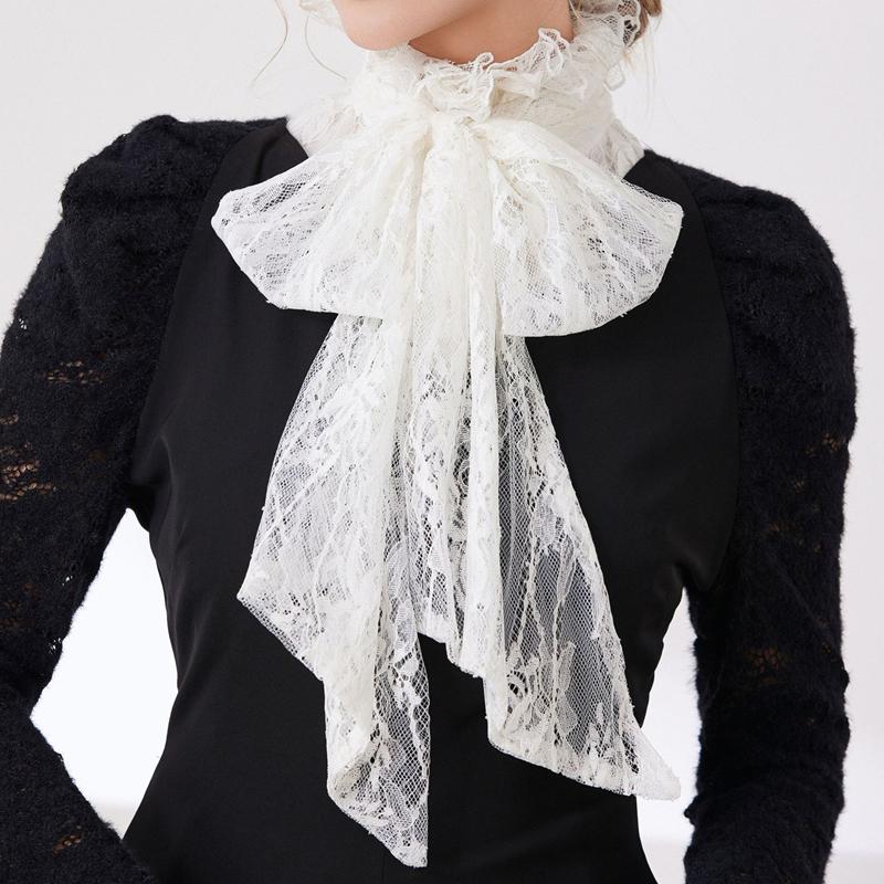 Ruffled Bows Tie Decorative Fake Collar Ladies Detachable Sweater Half Shirt High Collar For Women Girls