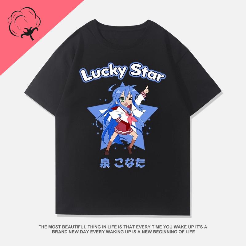 Аниме Футболка Lucky Star Коната Футболка Горячая Распродажа Хлопок Комикс Y2k Одежда Мультяшный Изуми Кагами Эстетичный Принт Футболка Унисекс Топы
