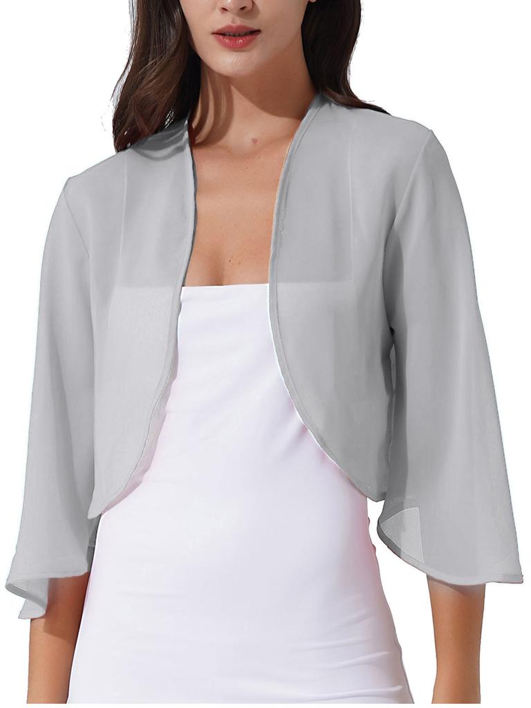 Womens 3/4 Sleeve Chiffon Cardigan Bolero Elegant Summer Ladies Wedding Wraps Shrug Bridal Shawl Evening Cover Up