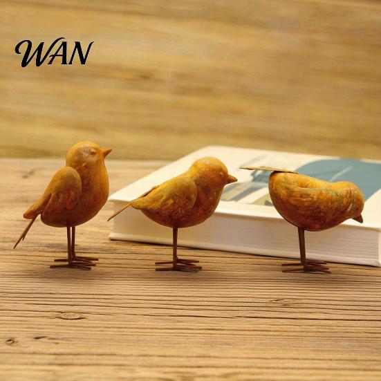 Bird Figurine 3 Pcs Rusty Metal Vintage 3D Modern Decoration Sculpture Farmhouse Outdoor for Patio Yard Garden Mid-century Statue