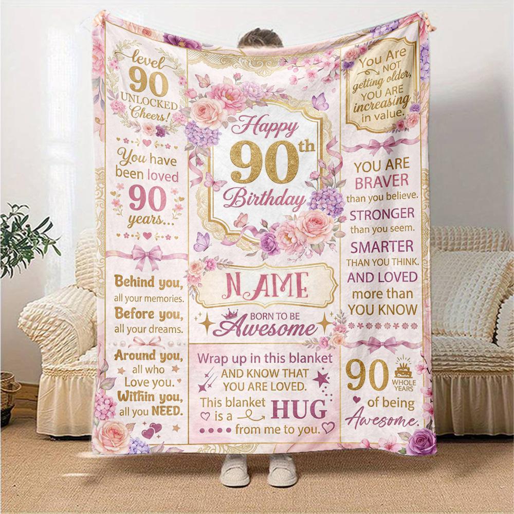 90Th Birthday Celebration Blanket Customize Your Name Warmthful Decor Perfect For Sofa Couch Office Bed Picnics For All Occasions Stylish Decor