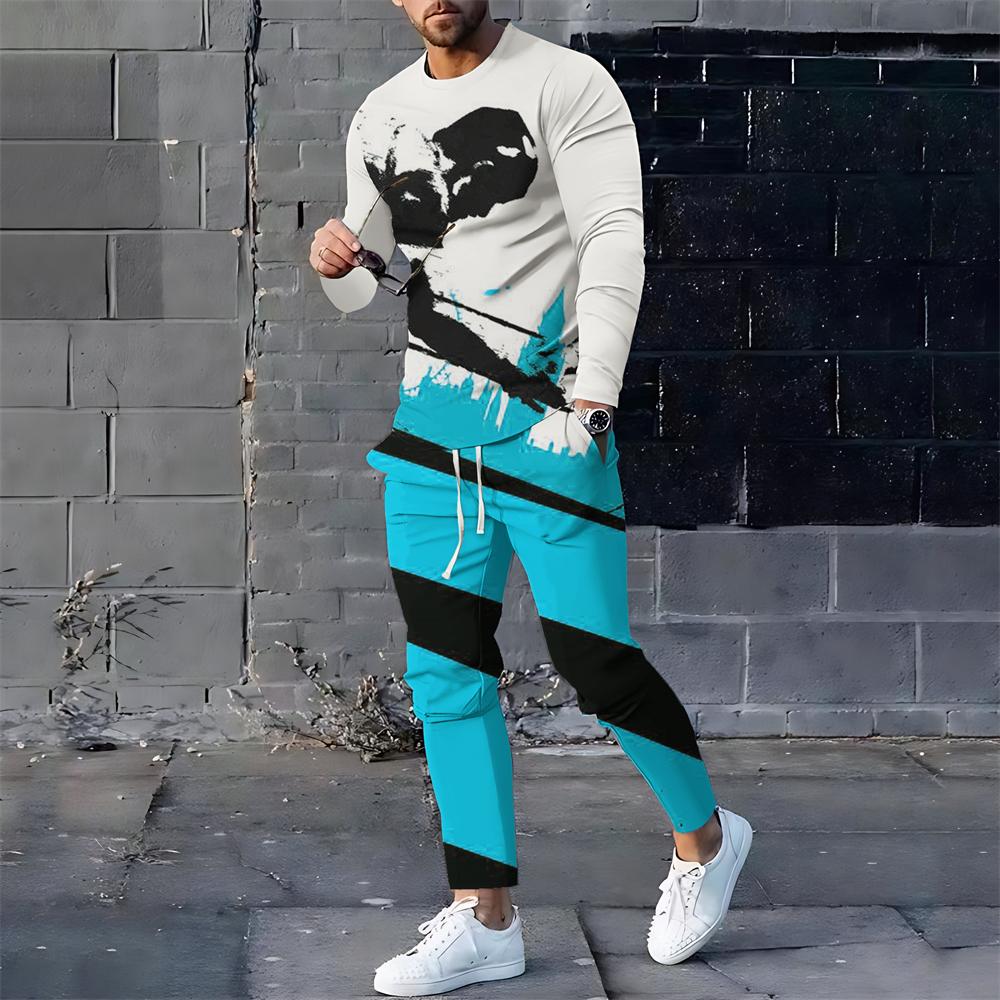 Мужские спортивные костюмы с 3D-принтом, мужские свободные футболки с длинным рукавом, брюки, спортивный костюм, модные повседневные уличные топы, комплекты из 2 предметов
