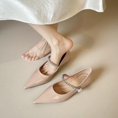 Weiwei girl 638-6 туфли-лодочки с острым носком и стразами, женские туфли в французском стиле с неглубоким вырезом и ремешком Мэри Джейн, балетки