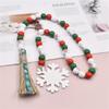 Christmas Snowflake Wood Bead Garland With Tassels, Rustic Farm-house Tiered Tray Holiday Decorations, Red Green And White Wooden Bead