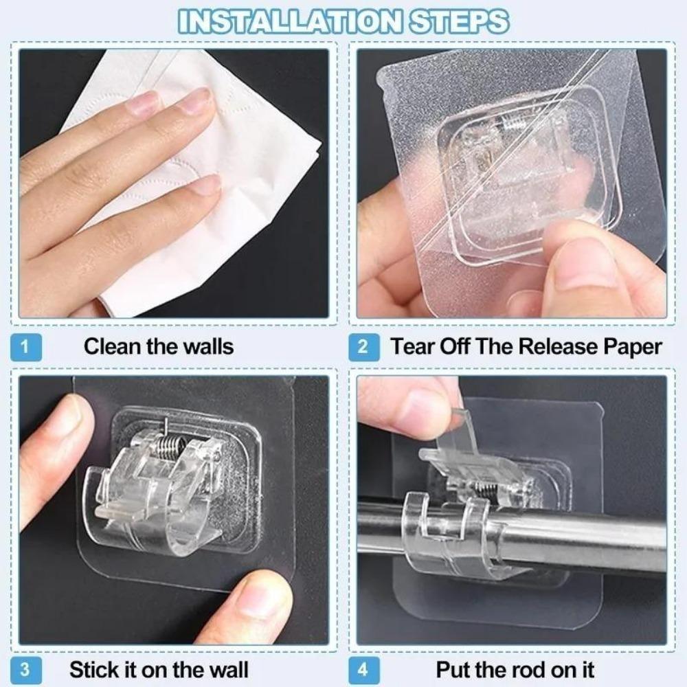 2/4/8 шт. Самоклеящийся кронштейн для карниза для штор, регулируемый держатель, зажим, крючки, без сверления, для использования дома, на кухне, в ванной комнате