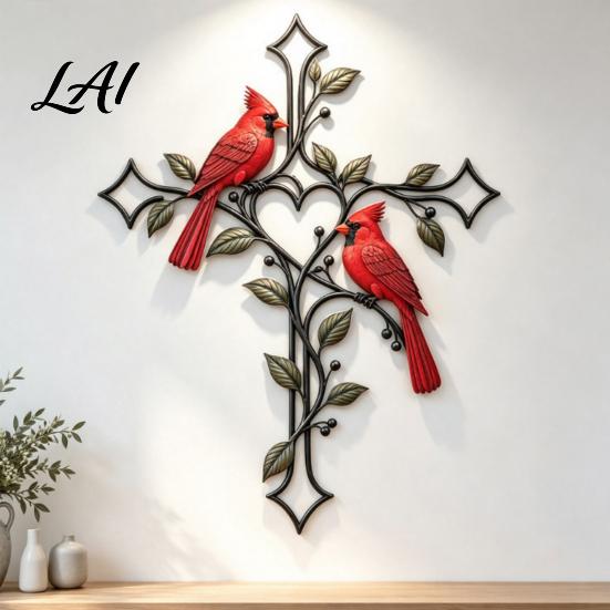 Christian Gift for Friends Metal Cardinals Wall Art Red Bird Religious Symbol Home Decorations Decor Decoration Living Room Entryway Porch