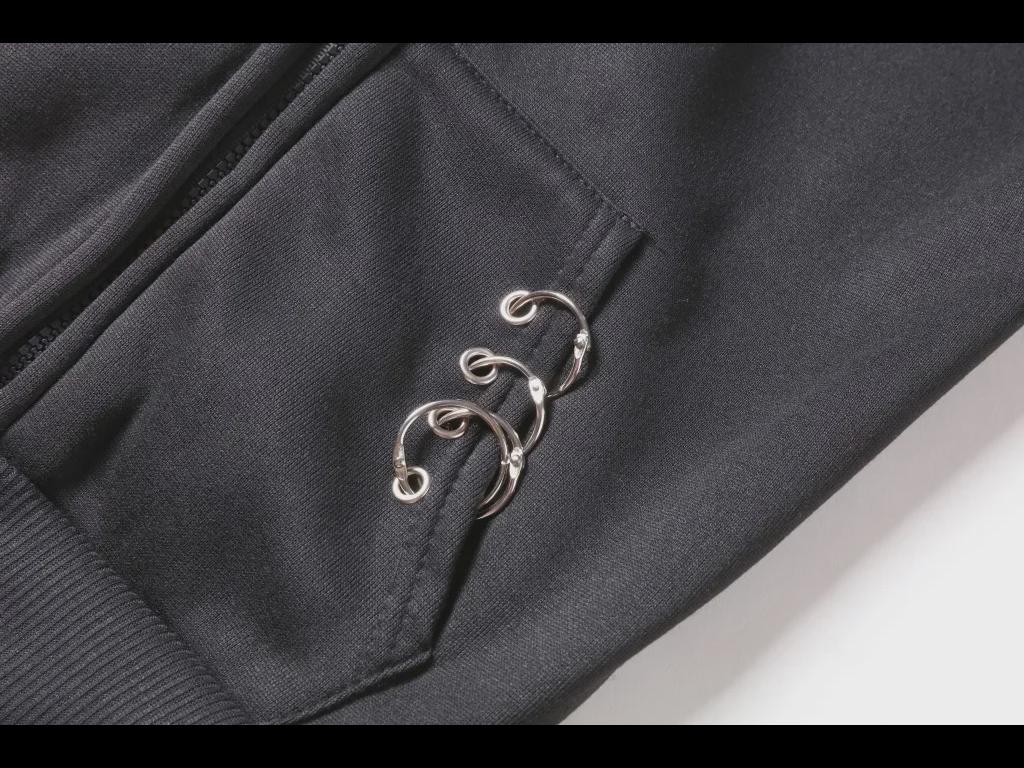 Женский черный свитер Kepeng с длинными рукавами и капюшоном с отделкой в виде железного кольца