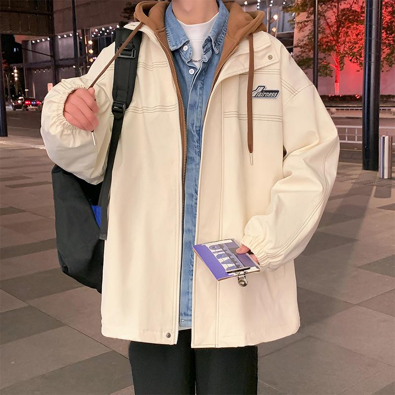 Design Sense Korean Version Fake Two-piece Coat Men's Spring and Autumn Loose Jacket Teenager