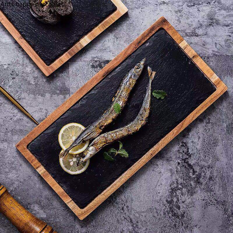 Цельное деревянное блюдо для пиццы Деревянные поддоны Черная сланцевая тарелка Доска для выпечки хлеба стейк Японское блюдо Разделочная доска Кухонные принадлежности