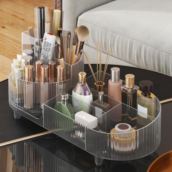 Органайзер для хранения косметики с 9 отделениями, большая вместимость, прозрачная вращающаяся на 360 градусов полка для хранения косметики
