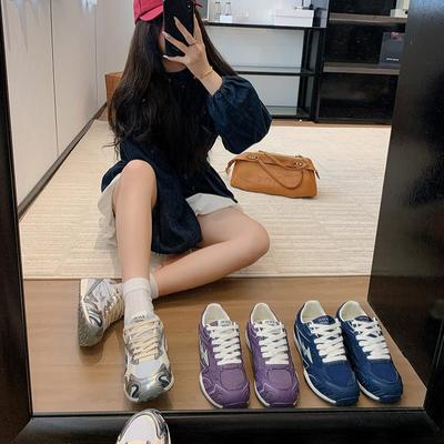 2025 лето ретро сетка повседневные спортивные папины кроссовки женские универсальные модные серебристые лазерные повседневные спортивные кроссовки женские