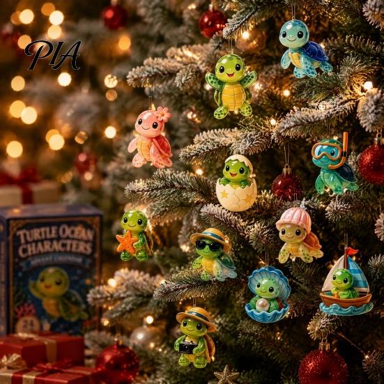 Christmas Countdown Blind Box 24 Days Turtle Advent Calendar, Ocean Box, Acrylic Creative Holiday Party Favors Animal Hanging Pendants for Tree