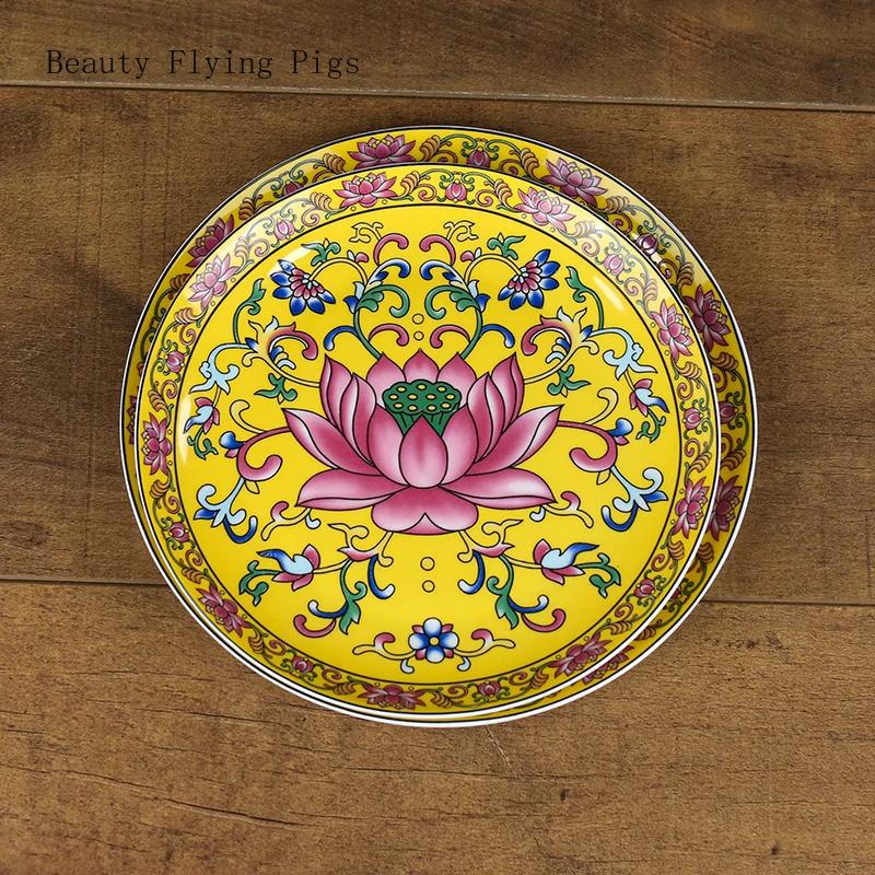 Китайская керамическая эмалевая цветная тарелка для подношений Тарелка для подношений в виде цветка лотоса Тарелка для подношений в виде фруктов Будды Керамика фэн-шуй