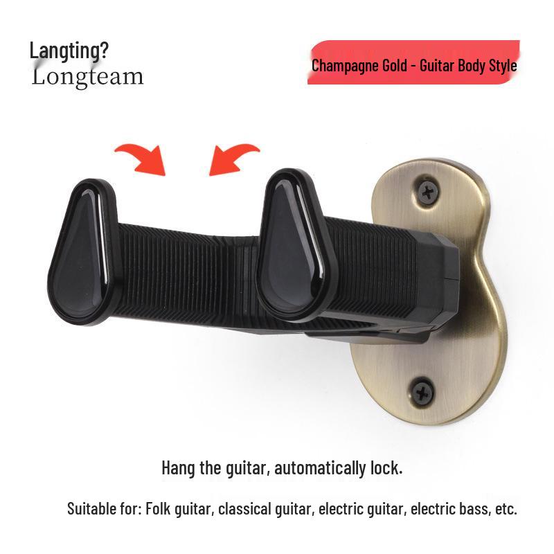 Wall-Mounted Self-Locking Wooden Guitar Hanger for Electric and Acoustic Guitars