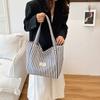 Large Capacity Tote Bag French Striped Canvas Bag New Summer Versatile Women's Bag Light Commuter Shoulder Bag