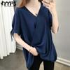 Женские модные повседневные летние весенние однотонные блузки и рубашки с v-образным вырезом и короткими рукавами с принтом