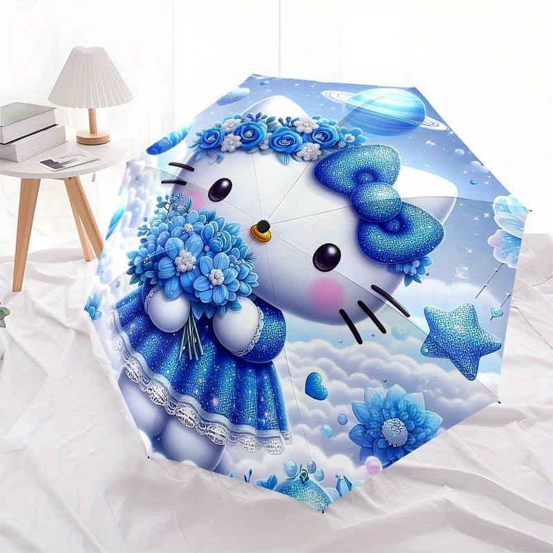 1pc Hello Kitty Blue Fantasy Umbrella with Plastic Handle,Suitable for All Seasons Home Travel Outdoor UmbrellaSanlio423
