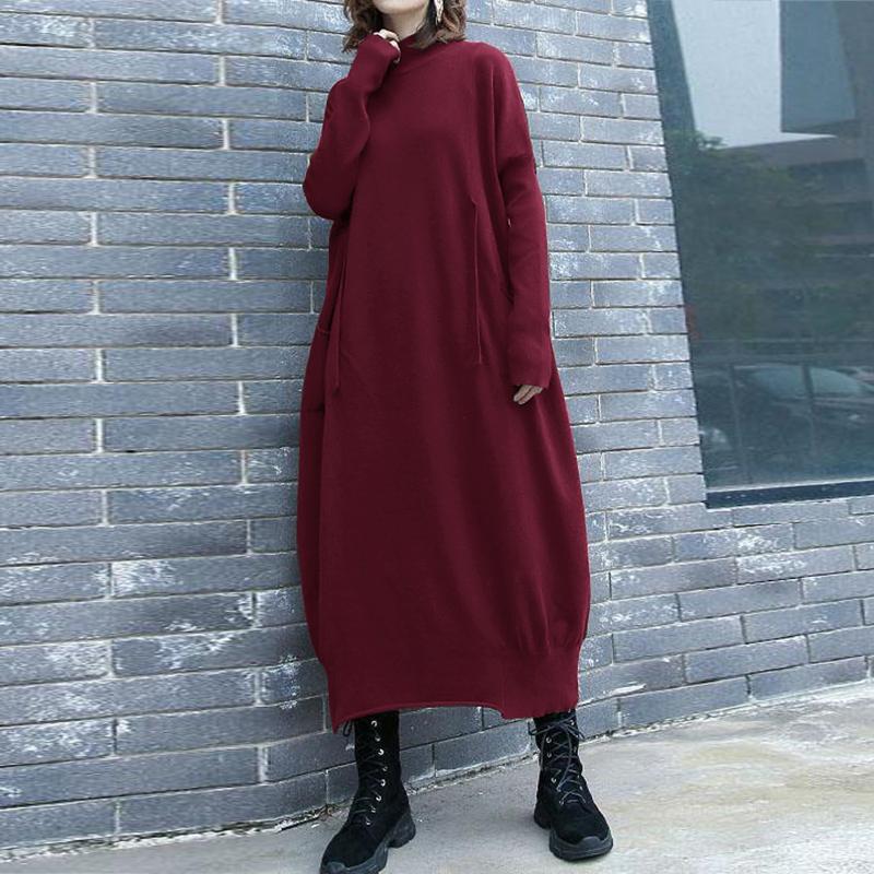 ZANZEA Повседневная свободная туника с высоким воротником и длинным платьем